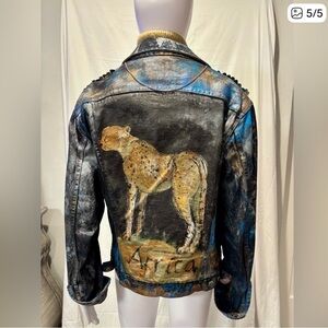 Vintage size large hand painted denim jacket